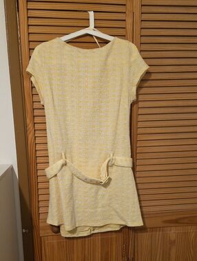 B Darlin Pale Yellow Textured Belted Cap-Sleeve Dress